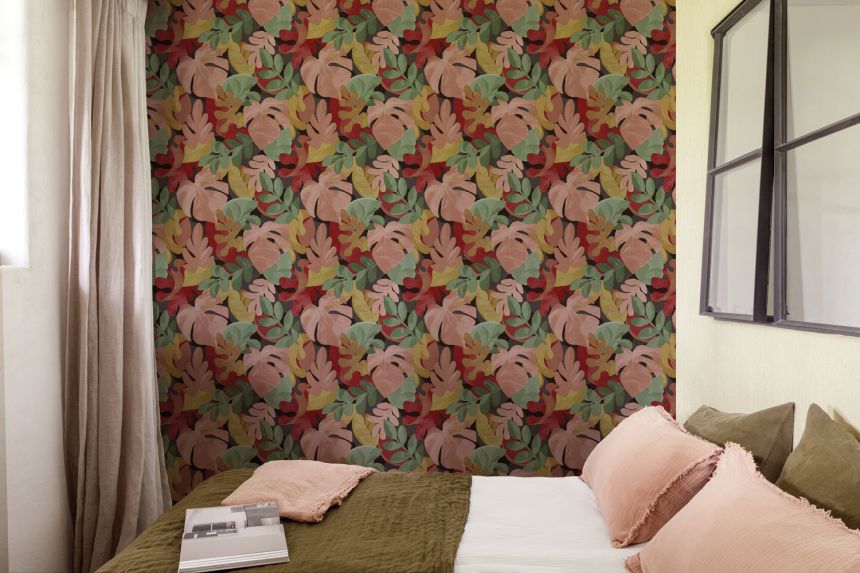 Non-woven wallpaper, pink-green, leaves, PH3011, Perfect Harmony, Grandeco