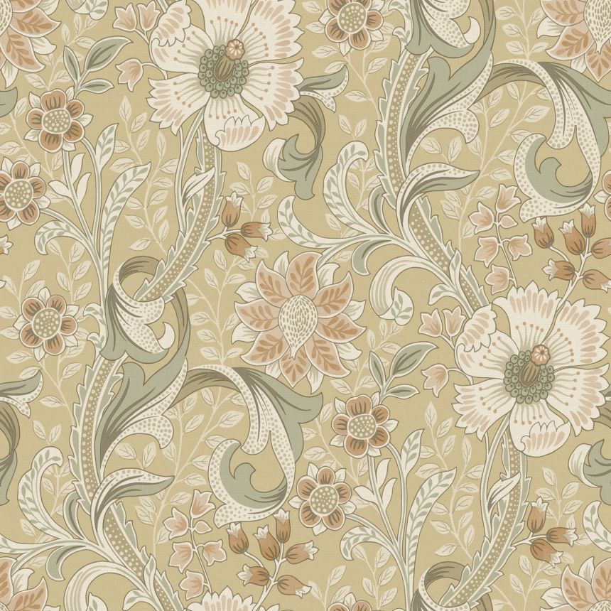 Non-woven wallpaper, ochre, flowers, PH3112, Perfect Harmony, Grandeco