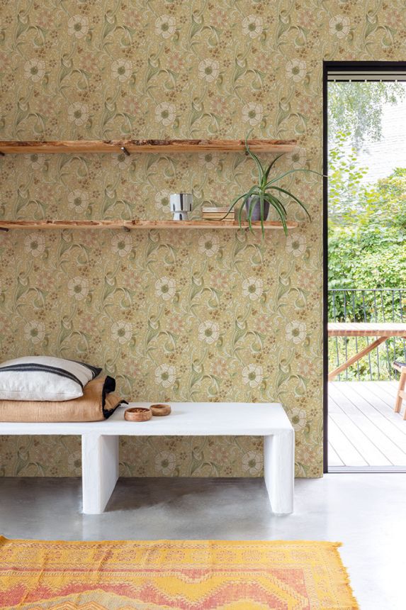 Non-woven wallpaper, ochre, flowers, PH3112, Perfect Harmony, Grandeco