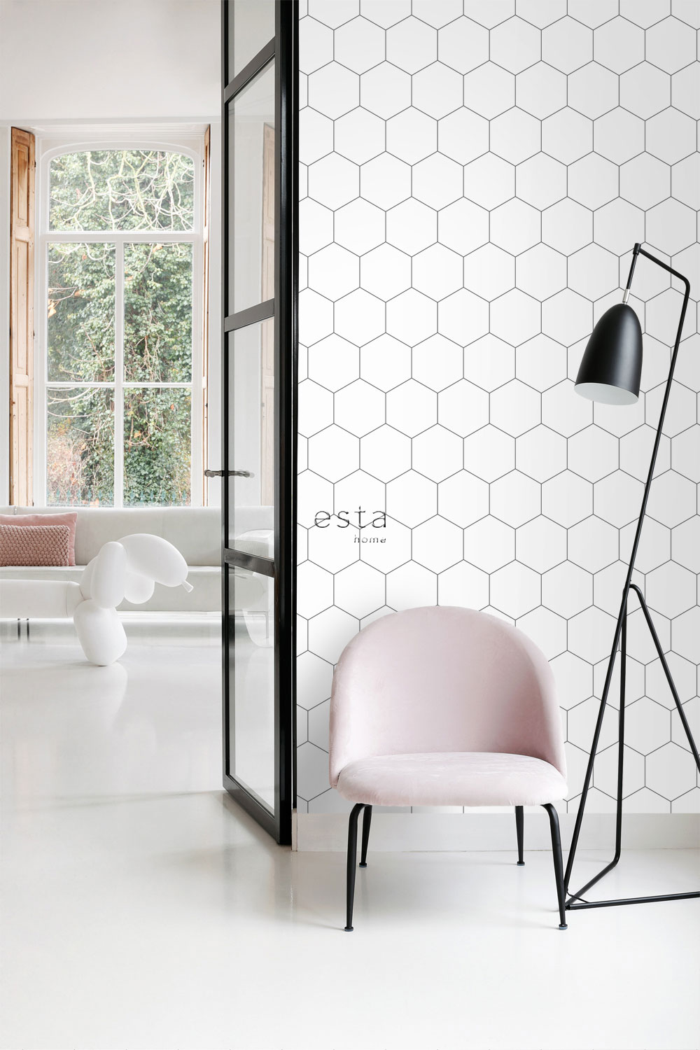 Geometric non-woven wallpaper, black-white, 139311, Bloom, Esta Home