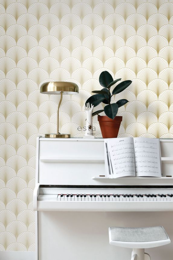 Non-woven wallpaper, Art deco, white-gold, 139456, Bloom, Esta Home