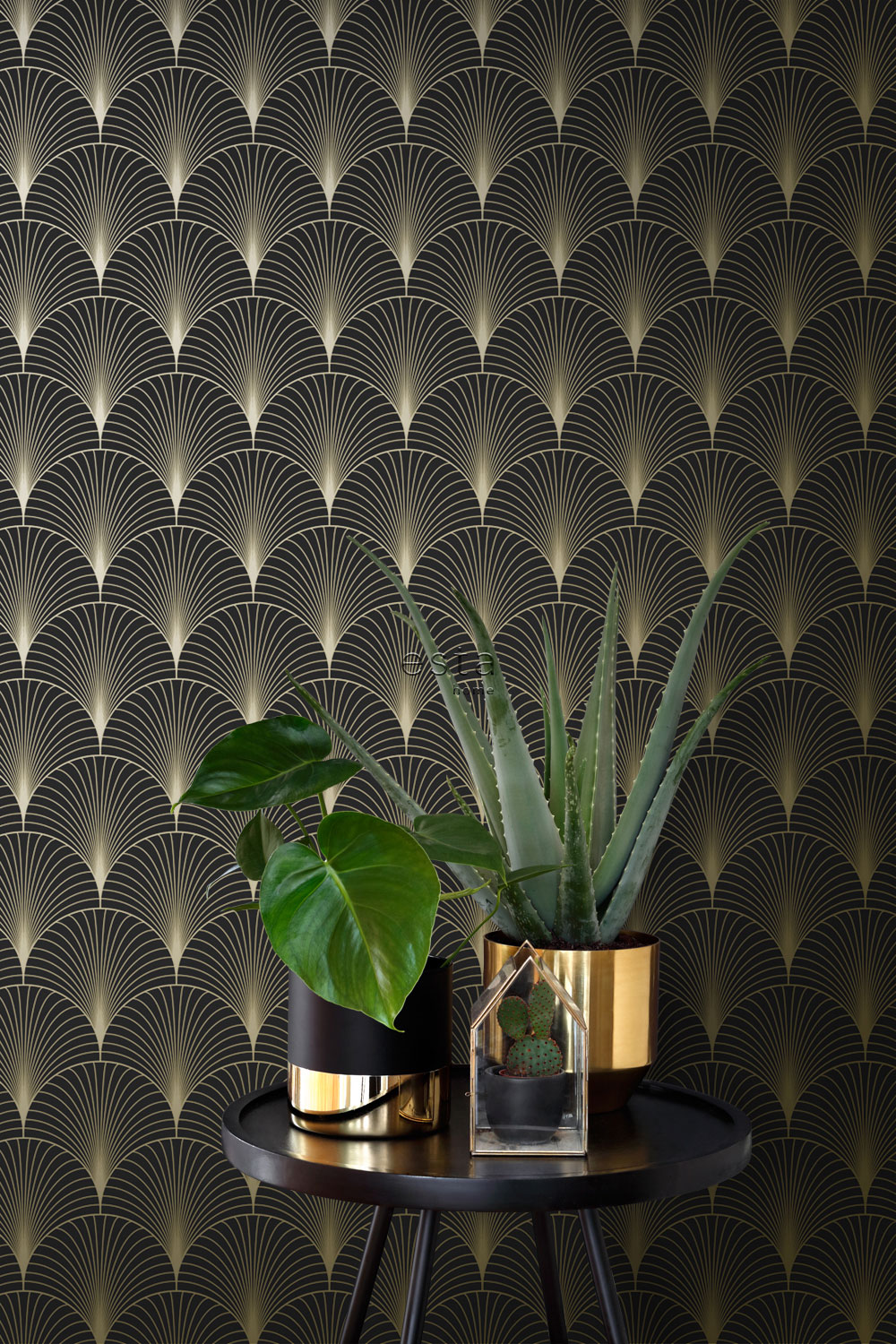 Non-woven wallpaper, Art deco, black-gold, 139457, Bloom, Esta Home