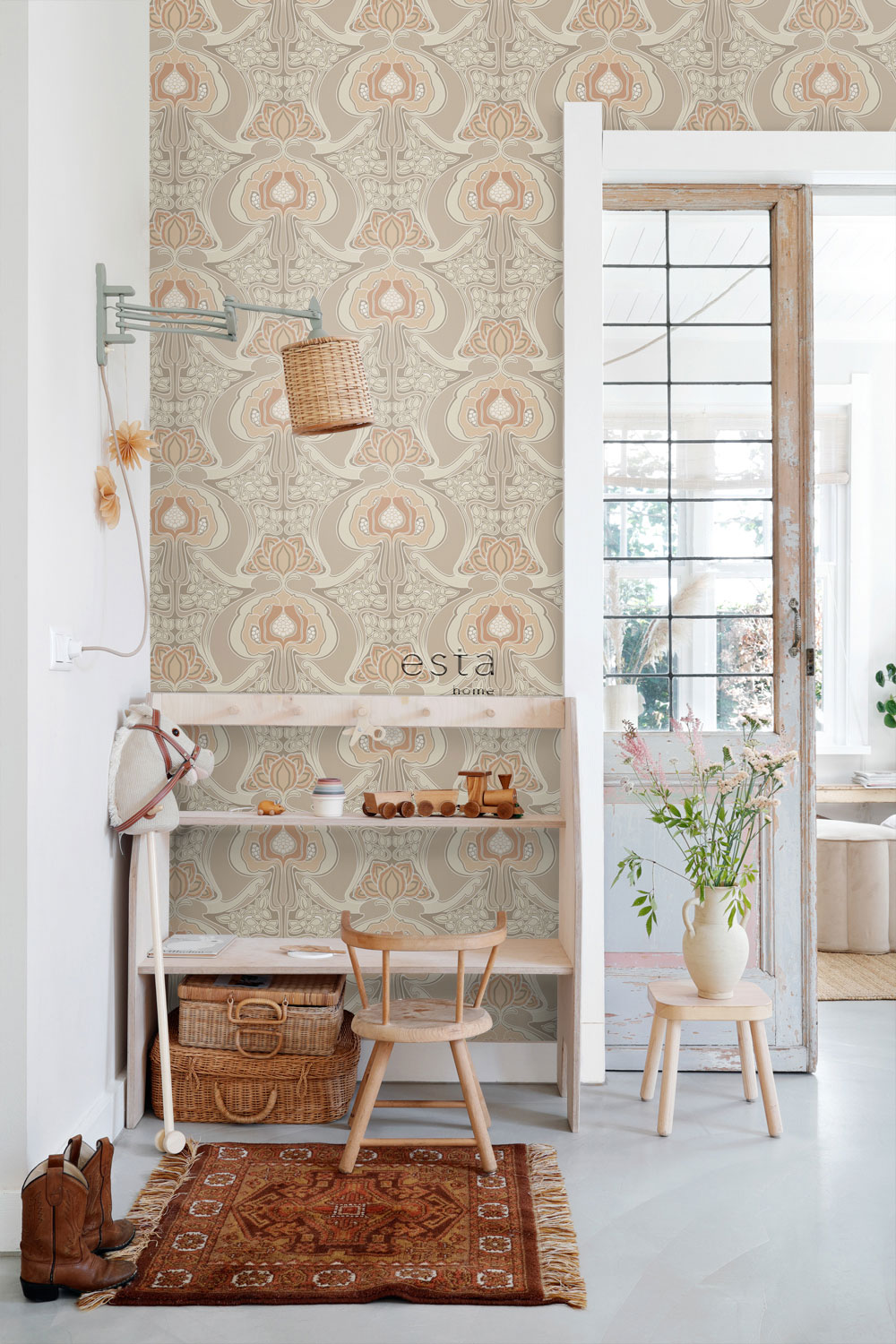 Floral non-woven wallpaper, beige, 139569, Bloom, Esta Home