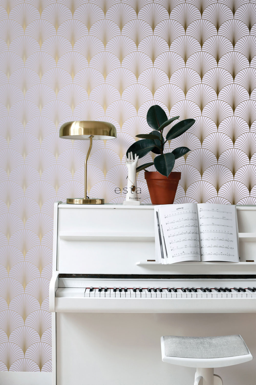 Non-woven wallpaper, Art deco, purple-gold, 139576, Bloom, Esta Home