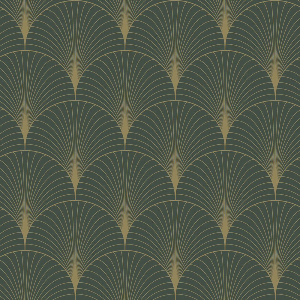 Non-woven wallpaper, Art deco, green-gold, 139584, Bloom, Esta Home