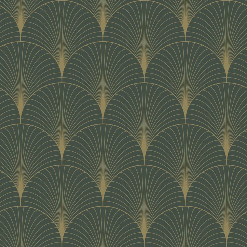 Non-woven wallpaper, Art deco, green-gold, 139584, Bloom, Esta Home