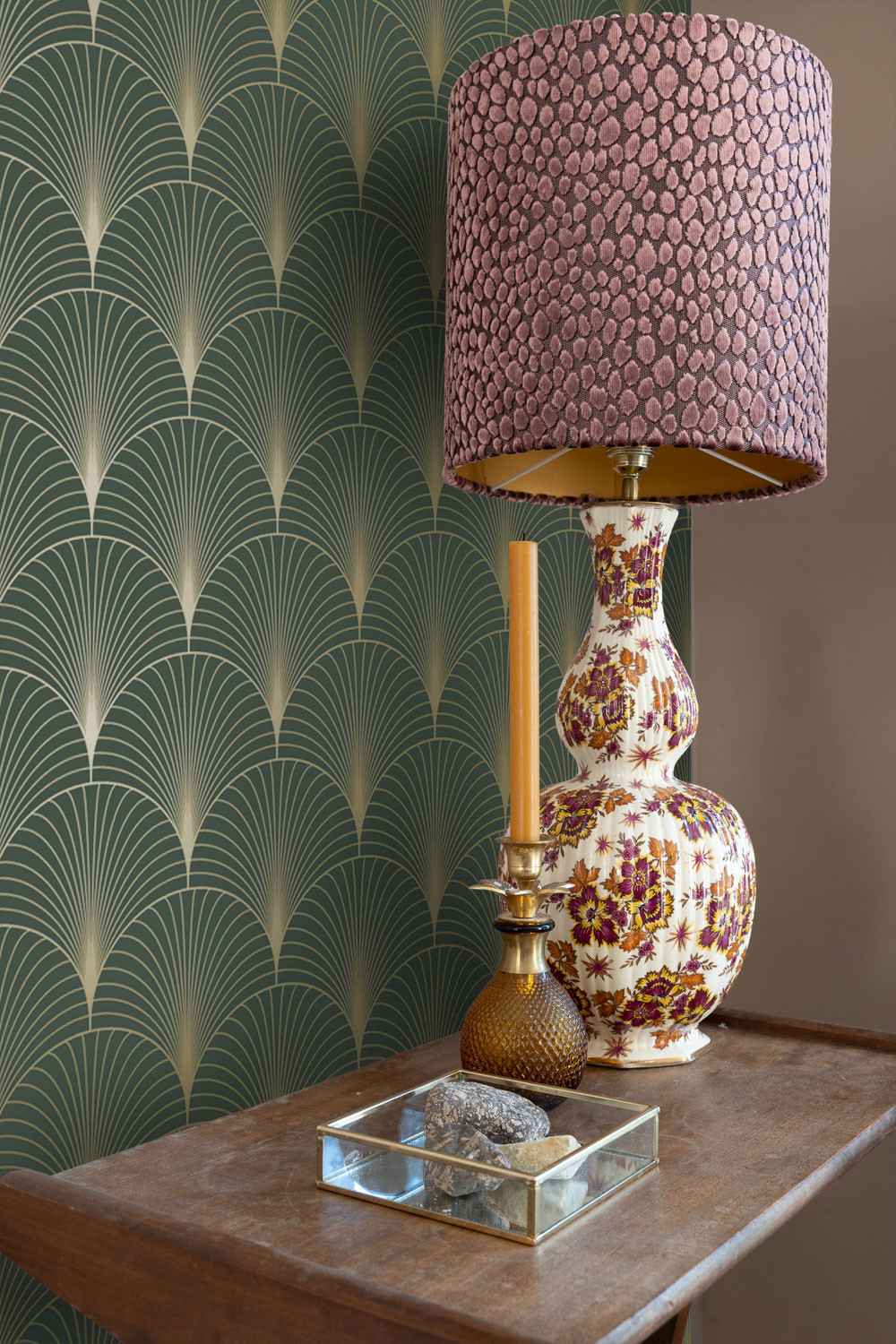 Non-woven wallpaper, Art deco, green-gold, 139584, Bloom, Esta Home