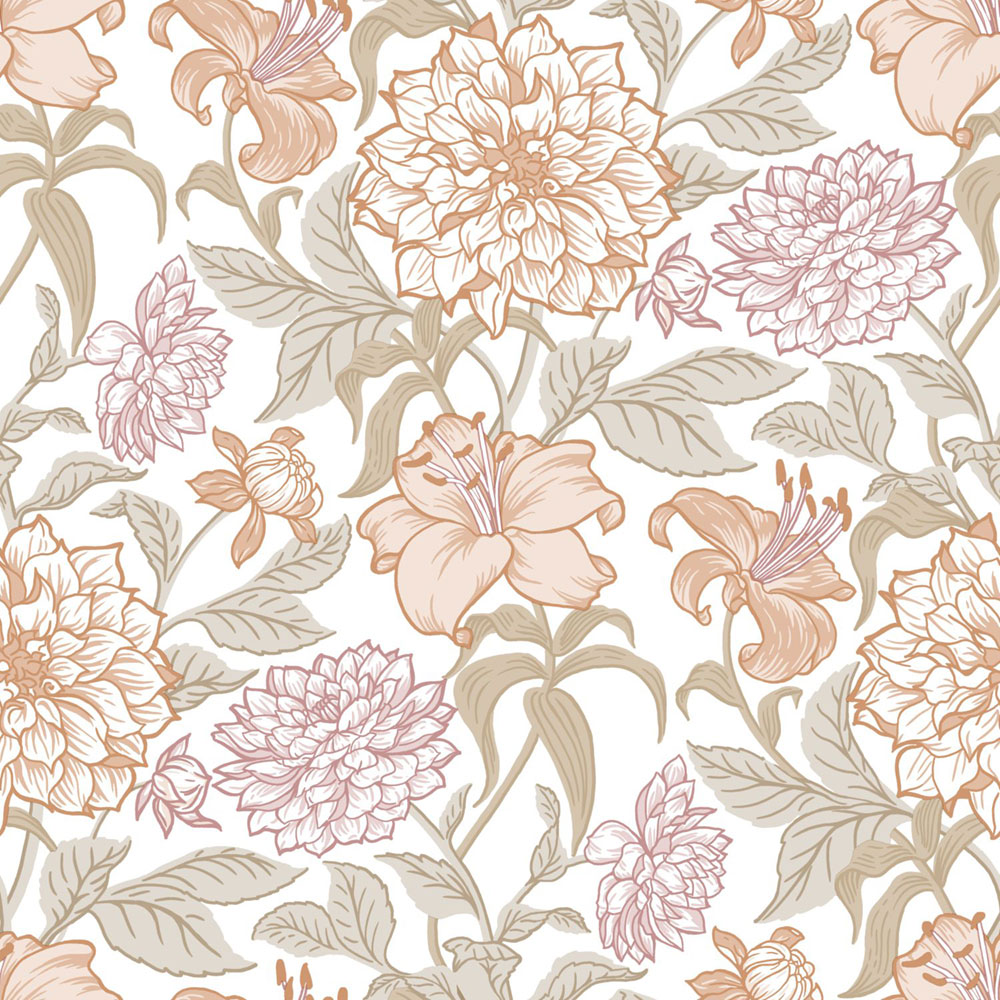 Floral non-woven wallpaper, green-beige, 139612, Bloom, Esta Home