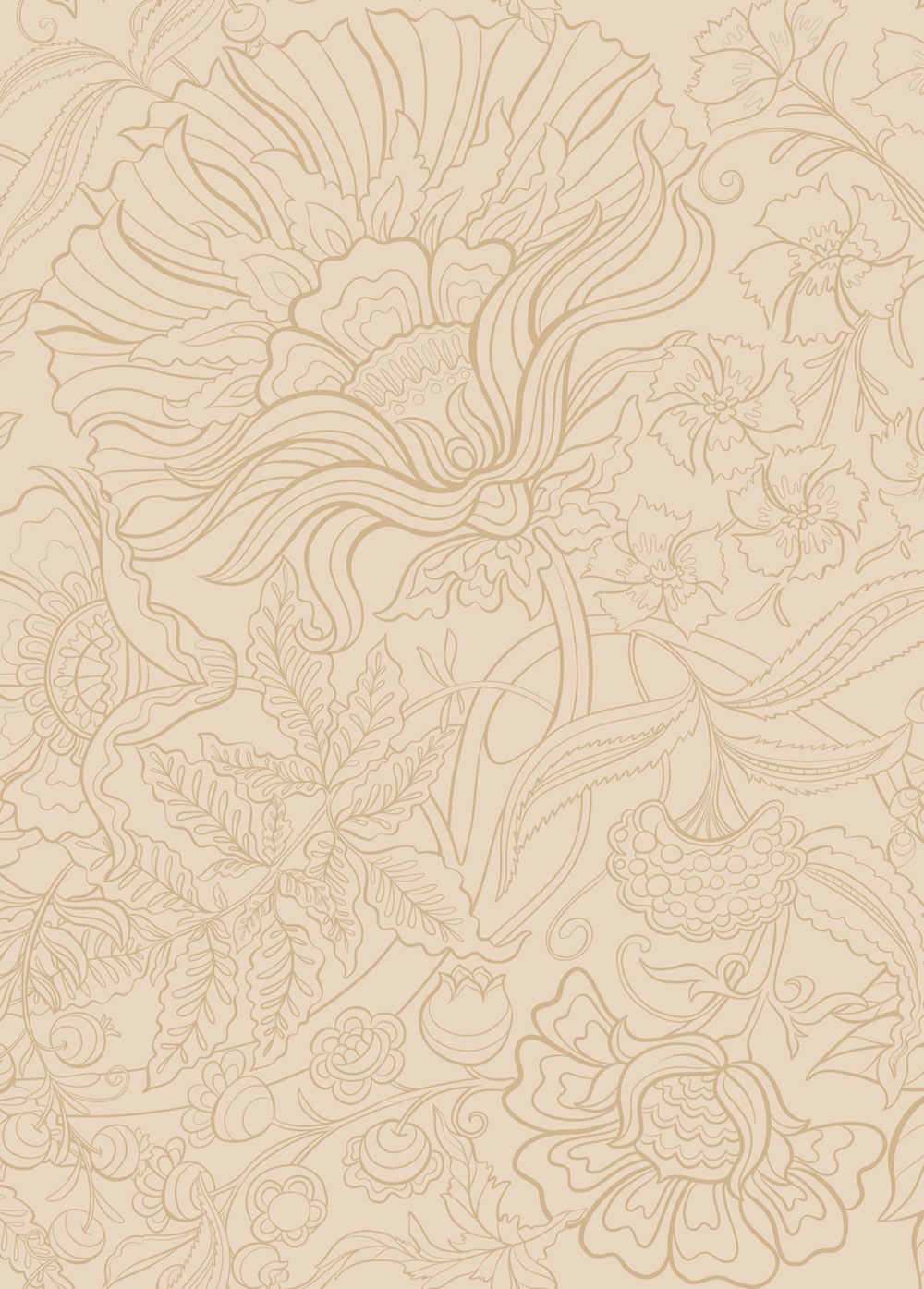 Floral non-woven wall mural, beige, 159411, Bloom, Esta Home