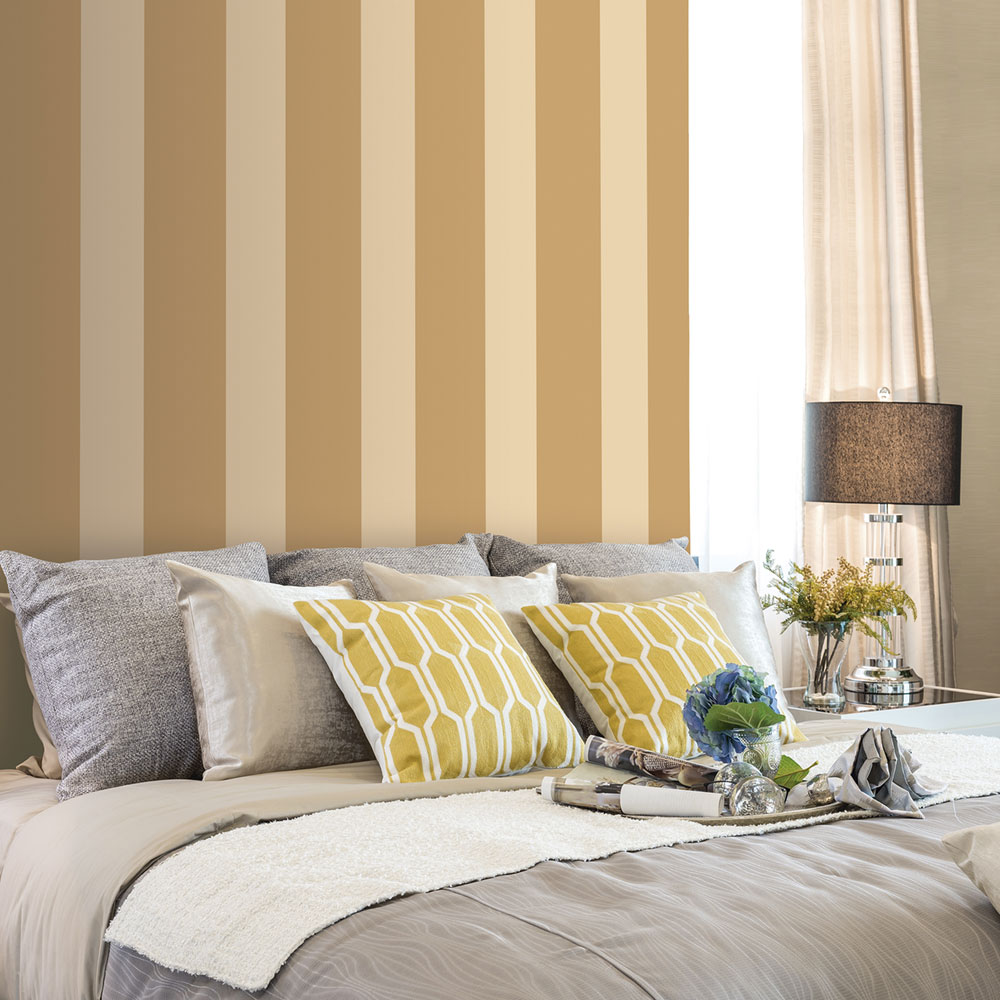 Non-woven wallpaper, ochre, stripes,  5062-2, Essential Stripes, ICH Wallcoverings