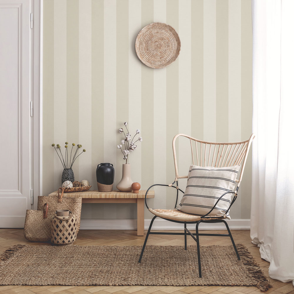 Non-woven wallpaper, beige, stripes,  9814-2, Essential Stripes, ICH Wallcoverings