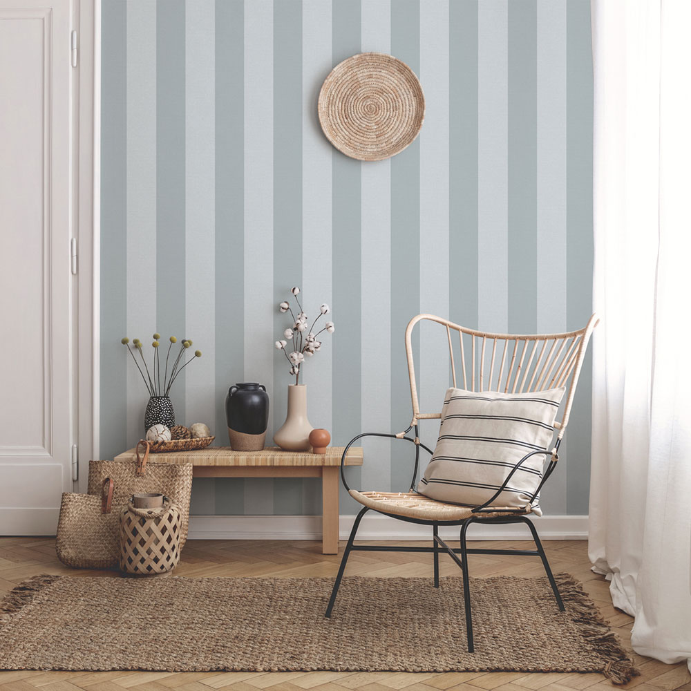 Non-woven wallpaper, blue, stripes,  9814-6, Essential Stripes, ICH Wallcoverings