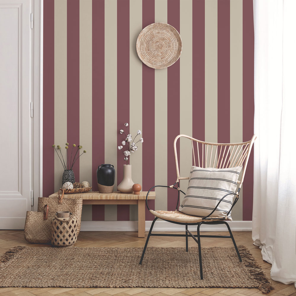 Non-woven wallpaper, red-beige, stripes,  9814-7, Essential Stripes, ICH Wallcoverings