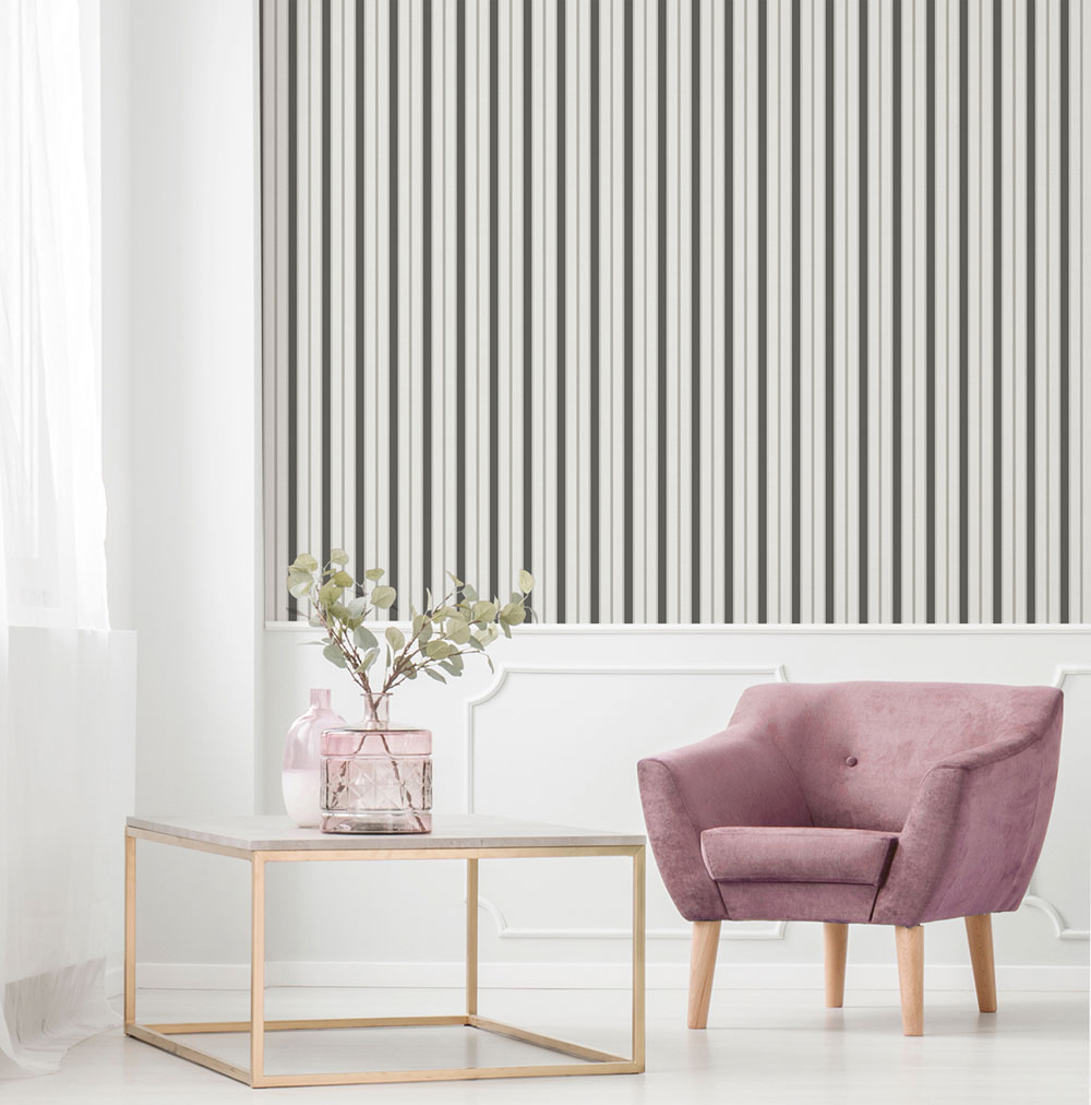 Non-woven wallpaper, gray-black, stripes,  9816-4, Essential Stripes, ICH Wallcoverings