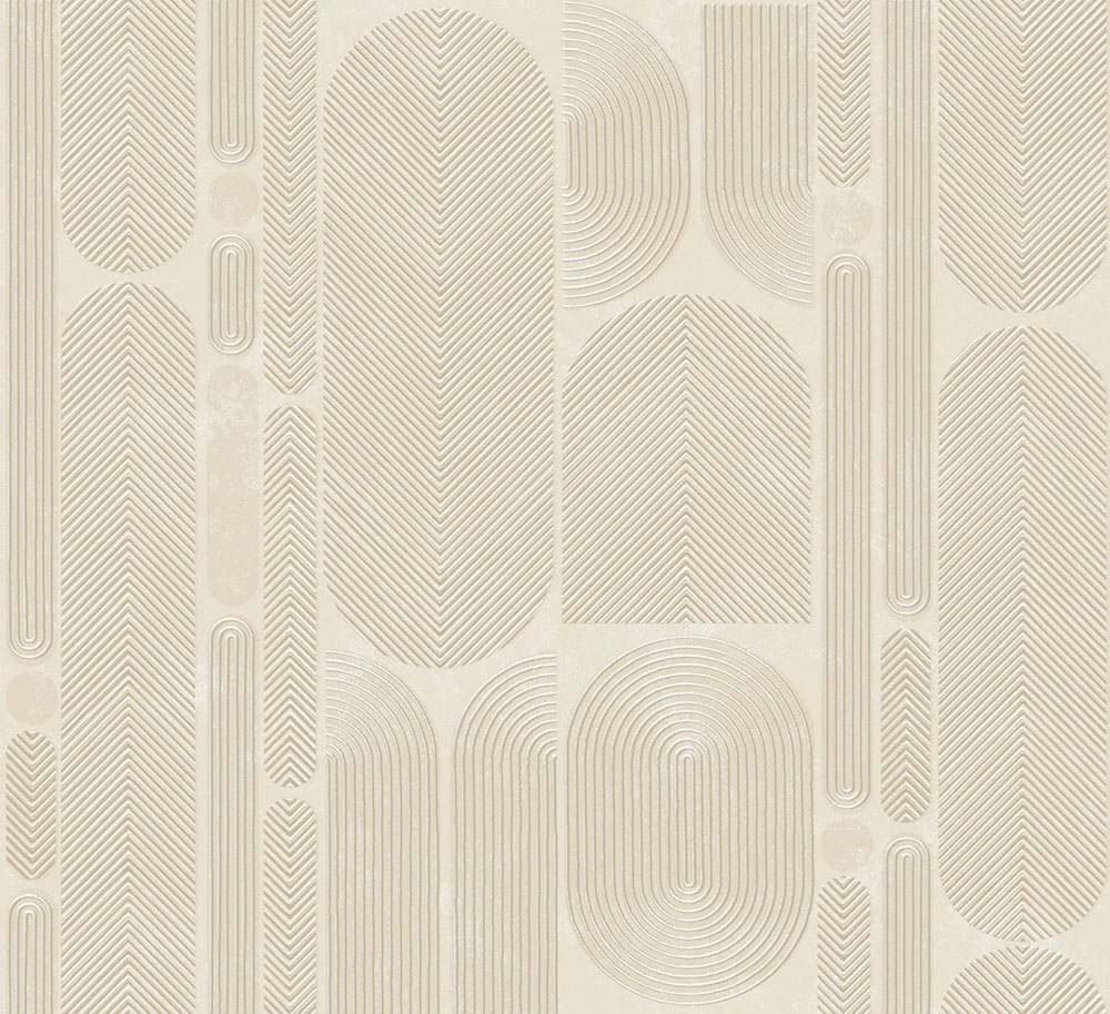 Geometric non-woven wallpaper, gray-beige, ovals, ROC201, Rock, Masureel