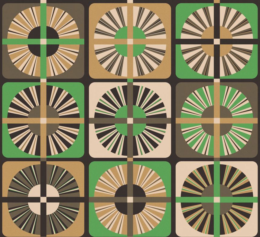 Non-woven wallpaper, green-beige, retro, ROC405, Rock, Masureel