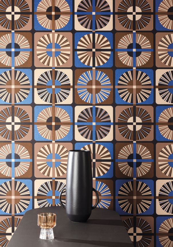 Non-woven wallpaper, green-beige, retro, ROC405, Rock, Masureel