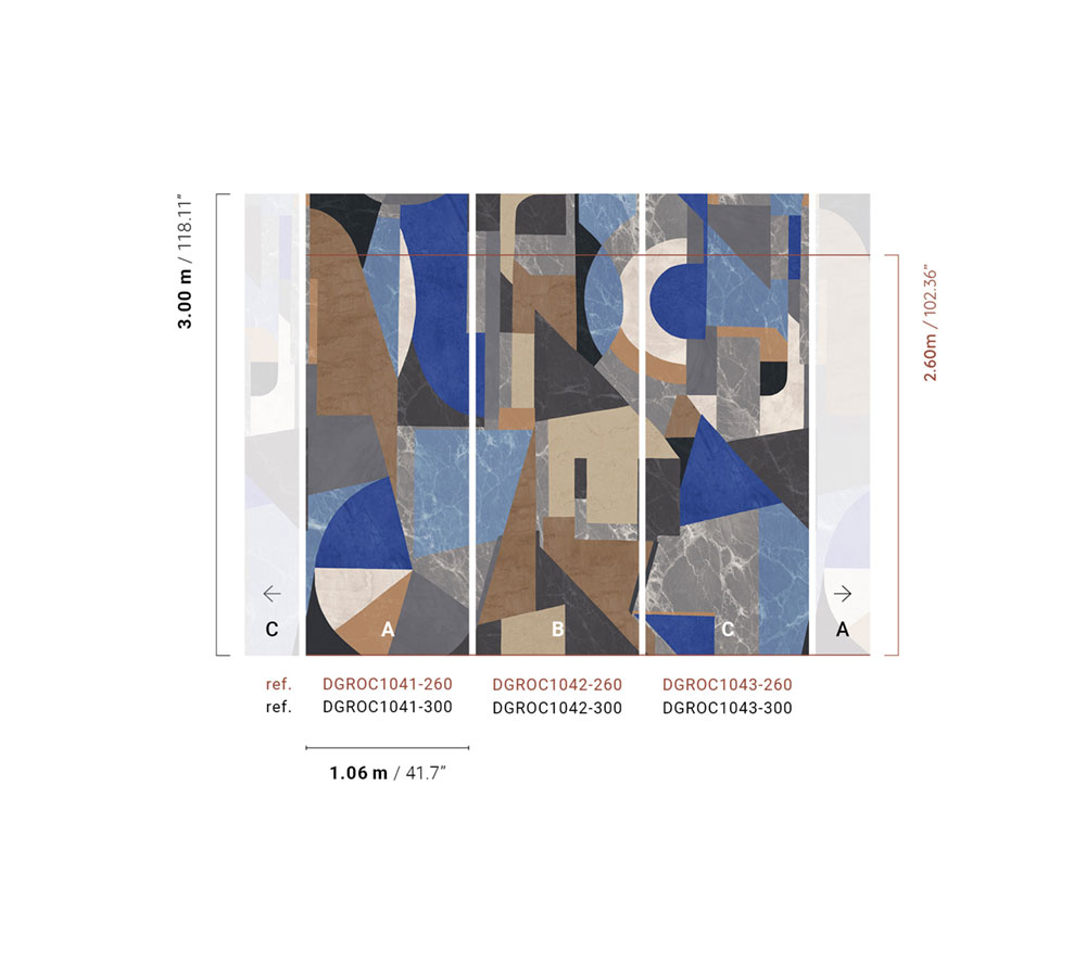 Graphic non-woven wall mural, blue, DGROC1043-300, Rock, Masureel