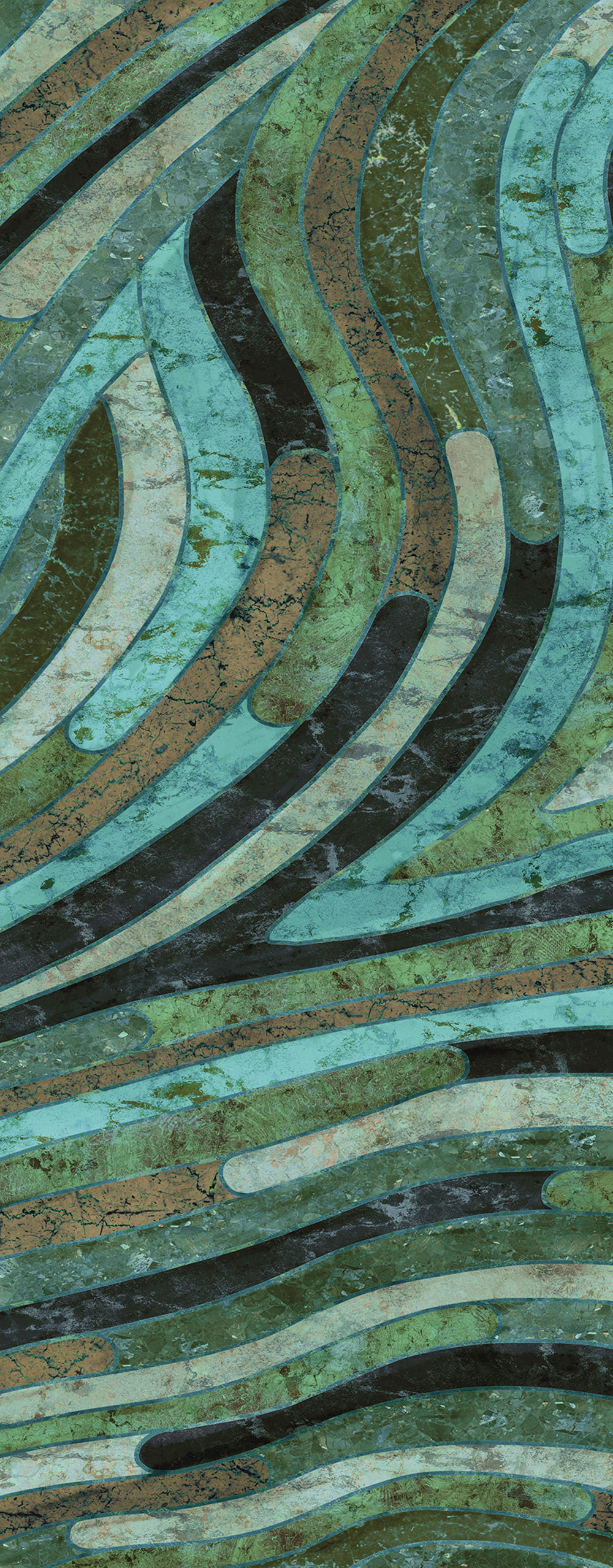 Geometric non-woven wall mural, green, DGROC2022-260, Rock, Masureel