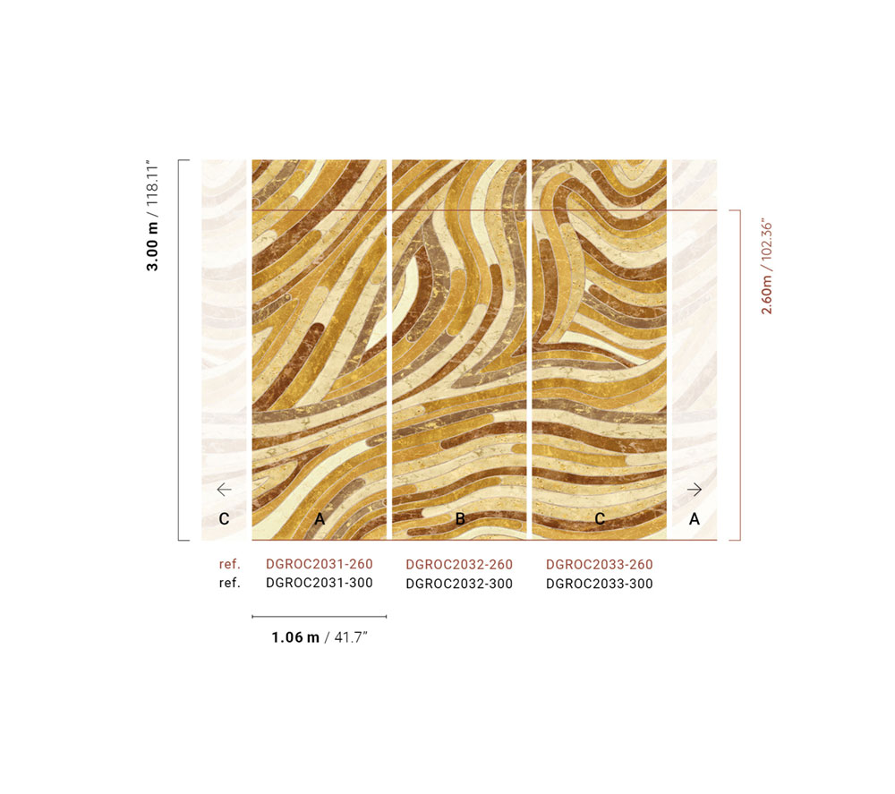 Geometric non-woven wall mural, yellow-brown, DGROC2032-260, Rock, Masureel