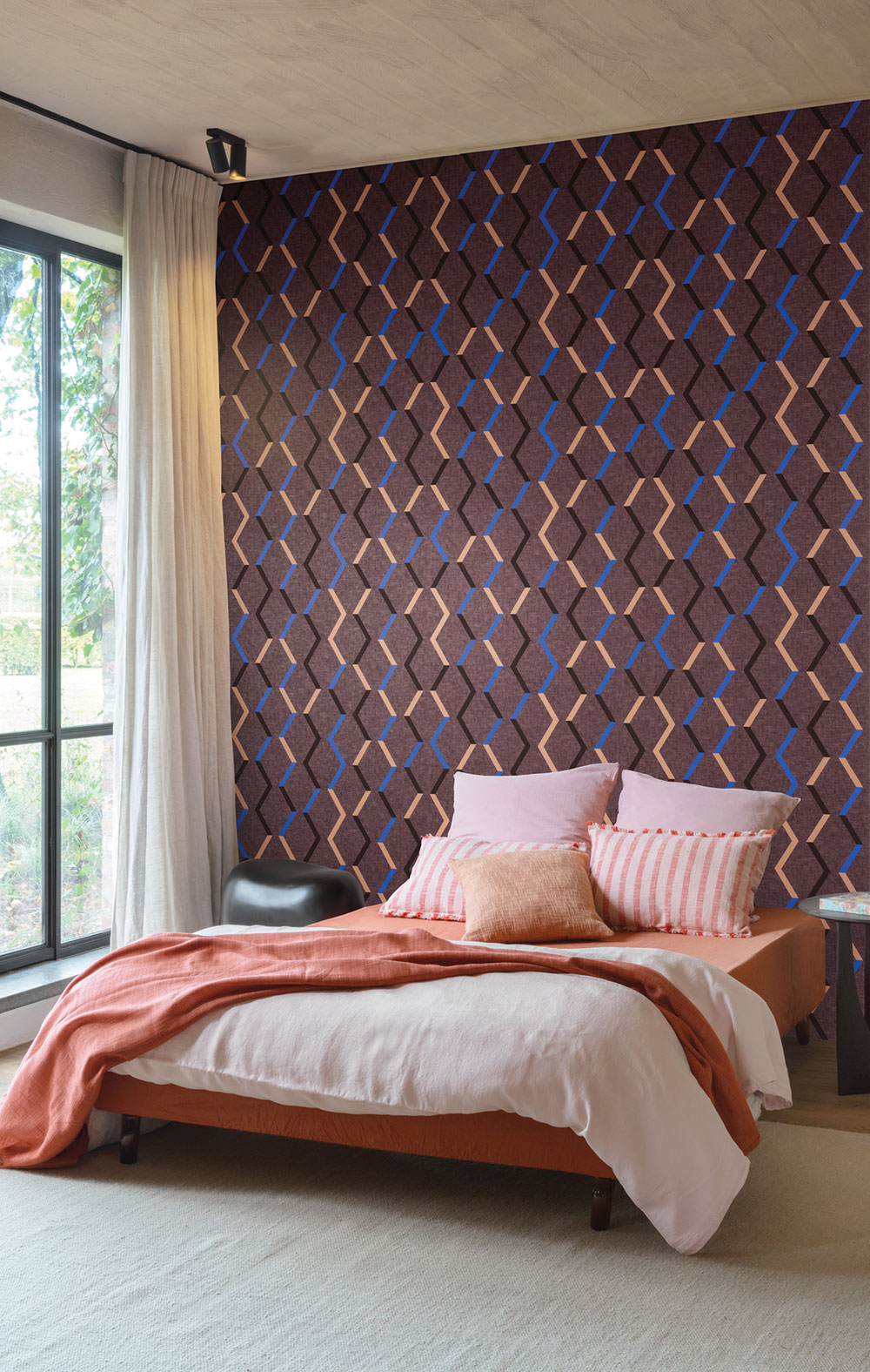 Geometric non-woven wallpaper, purple, JOY005, Joy, Masureel