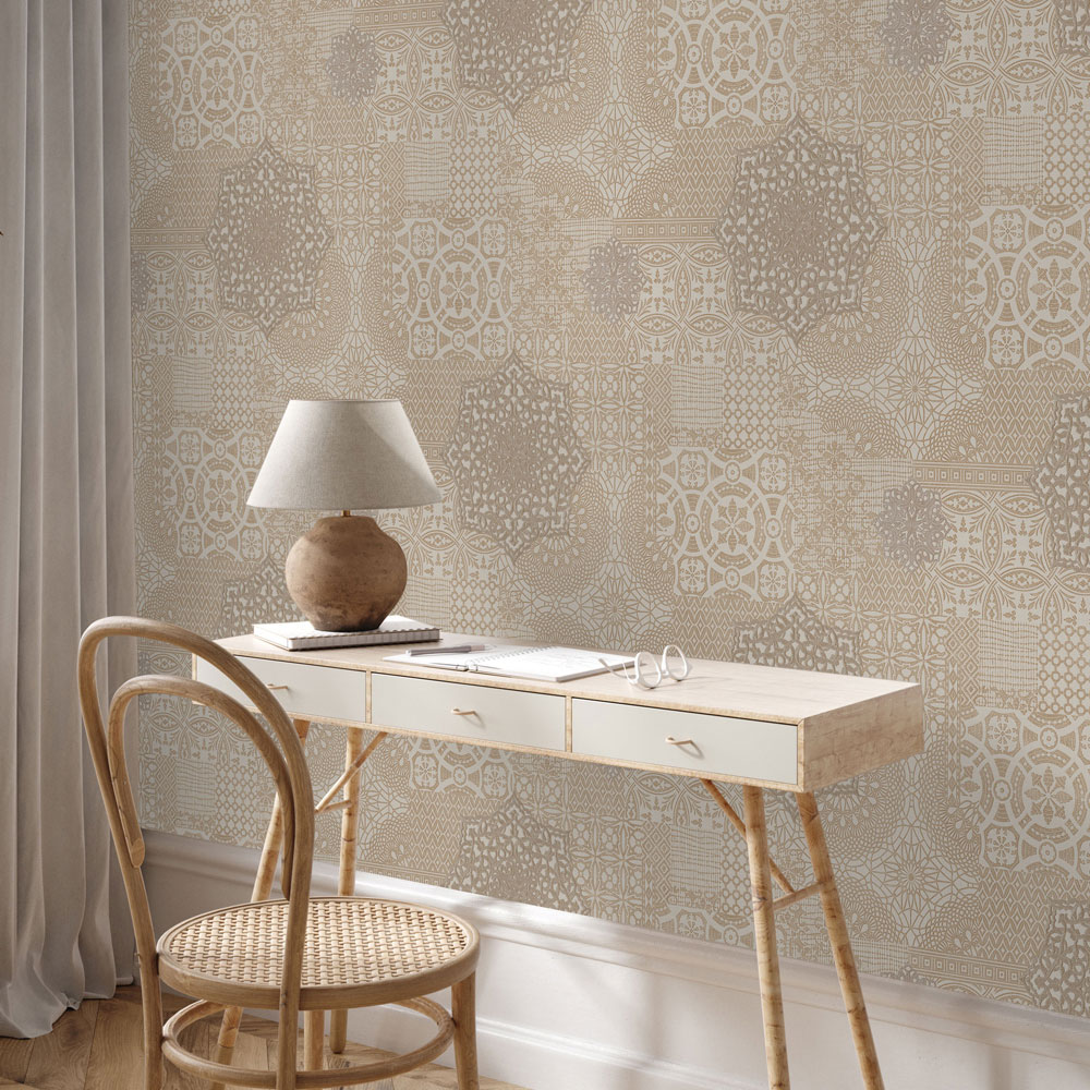 Luxury non-woven wallpaper, brown-beige, fabric imitation, 1409-3, Dante, AdaWall