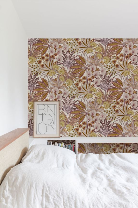 Ochre-purple non-woven wallpaper, leaves, A69001, Vavex 2026