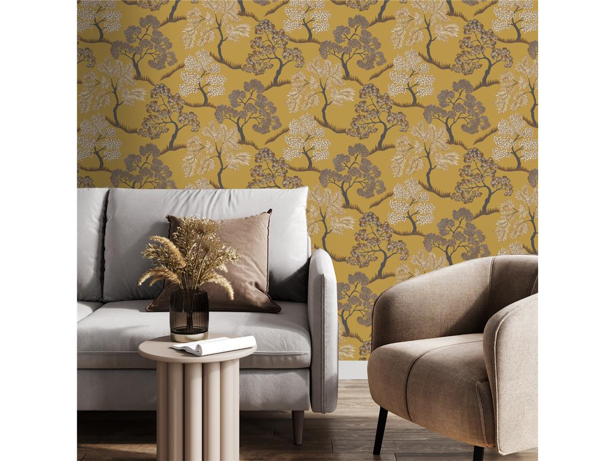 Ochre non-woven wallpaper, trees, 121800, Solace, Superfresco Easy