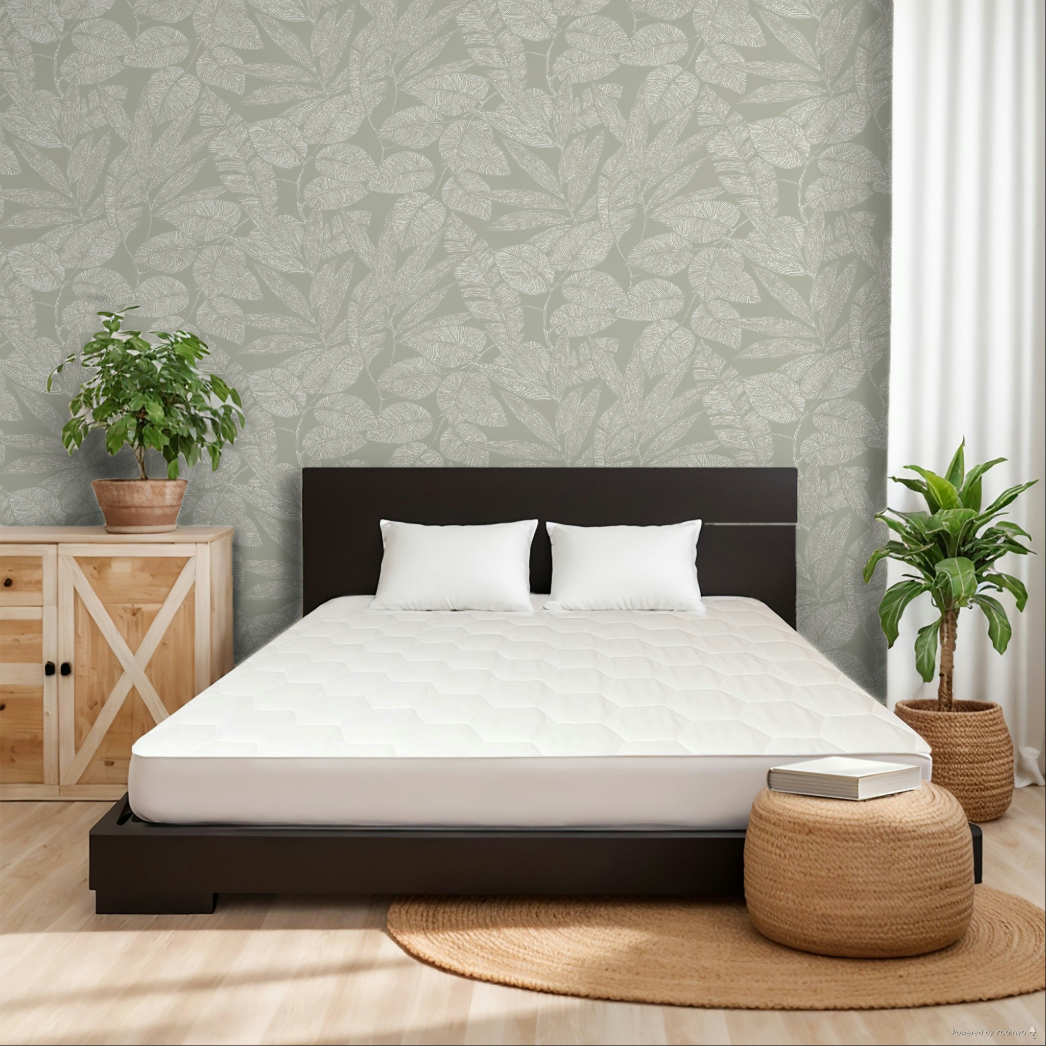 Gray non-woven wallpaper with leaves, A69501, Omura, Grandeco