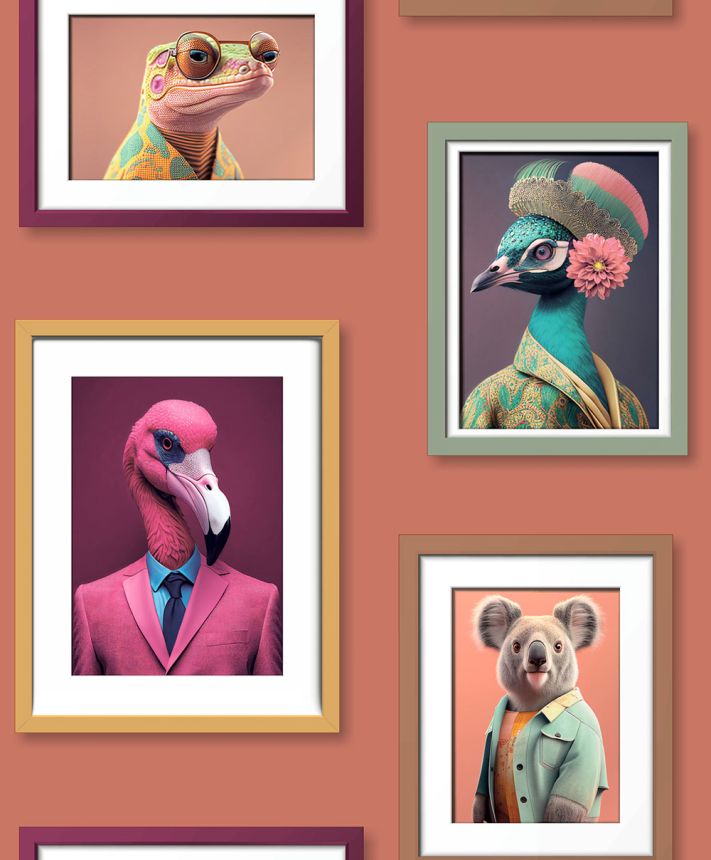 Non-woven wallpaper, red, frames, animals, M76105, Artifice, Ugépa