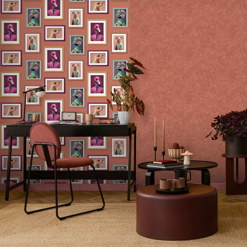 Non-woven wallpaper, red, frames, animals, M76105, Artifice, Ugépa