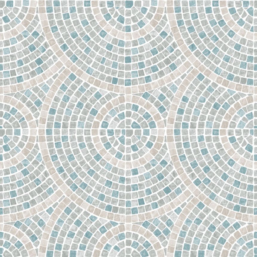 Non-woven wallpaper, grey-turquoise, mosaic, M76301, Artifice, Ugépa
