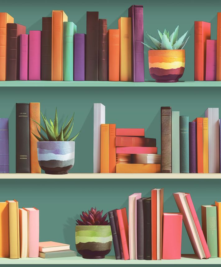 Non-woven wallpaper, green, shelf, bookcase, M79504, Artifice, Ugépa