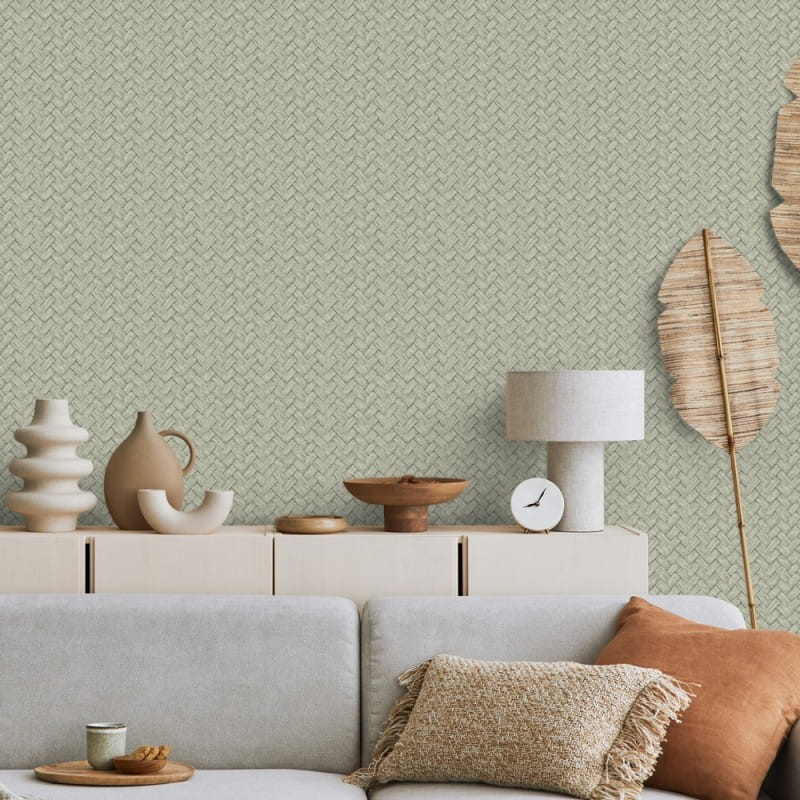 Non-woven wallpaper, green, mat imitation, M69094D, Nomade, Ugépa