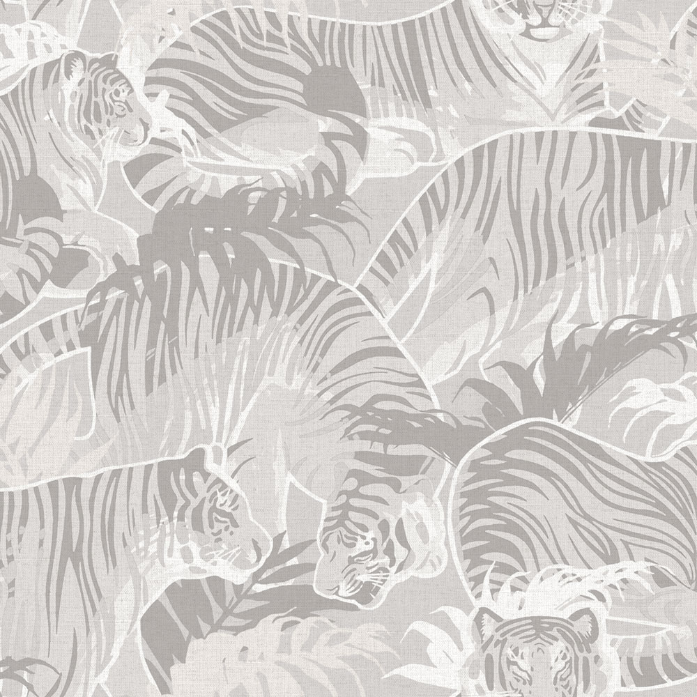 Non-woven wallpaper, grey, tigers, leaves, M69509, Nomade, Ugépa