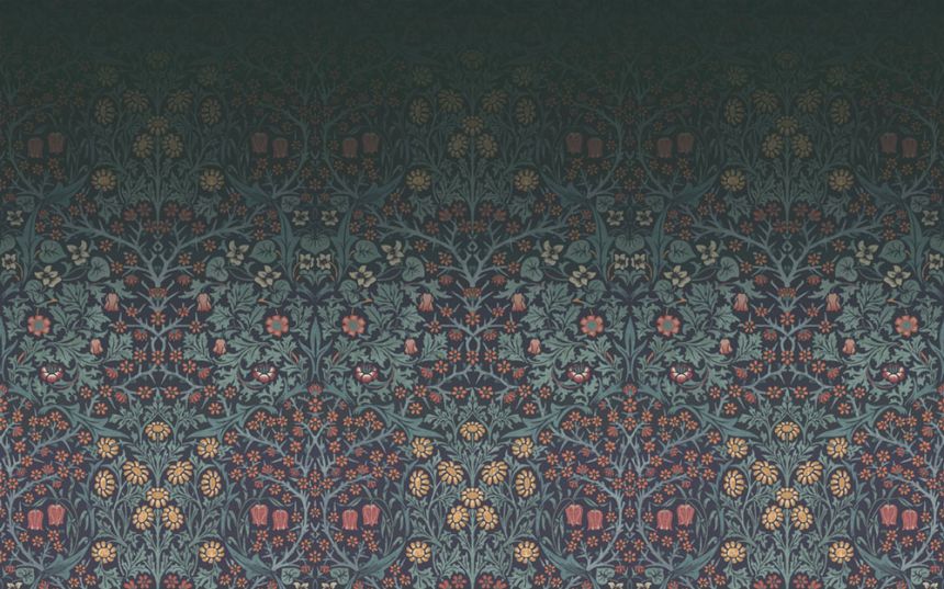Non-woven wall mural, blue, flowers, birds, 125328, William Morris At Home