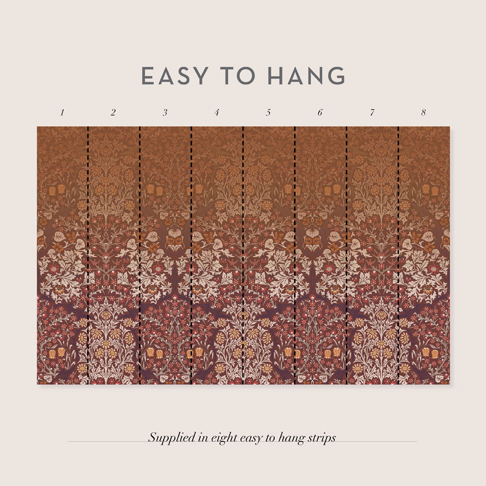 Non-woven wall mural, red, flowers, leaves, 125346, William Morris At Home