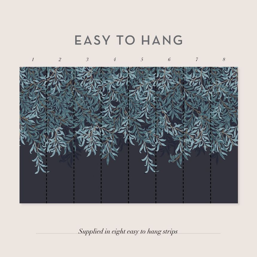 Non-woven wall mural, blue, branches, leaves, 125382, William Morris At Home