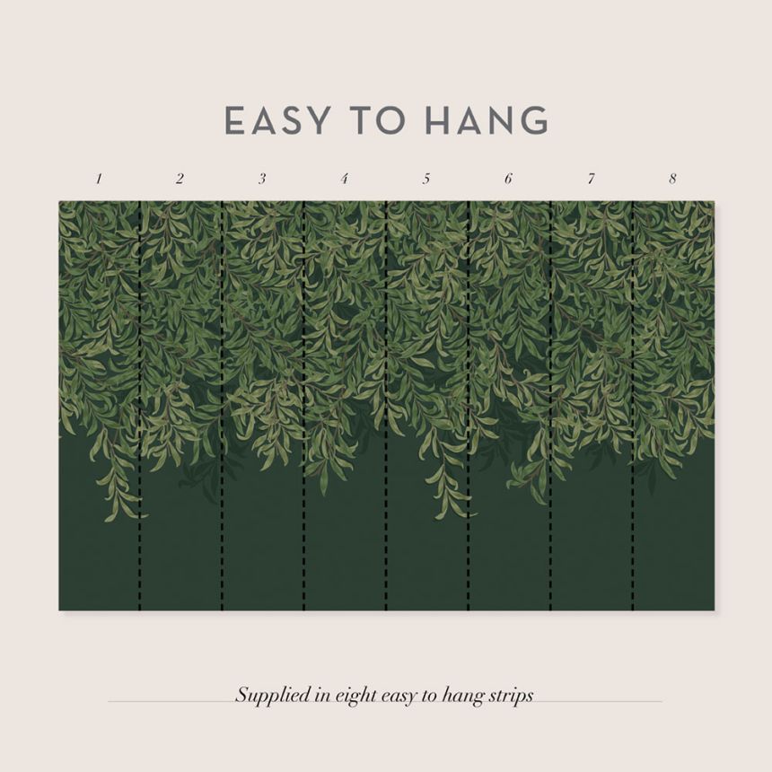 Non-woven wall mural, green, branches, leaves, 125391, William Morris At Home