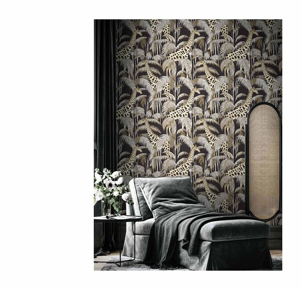 Non-woven wallpaper, black, giraffes, 15529, Botany House, Cristiana Masi by Parato