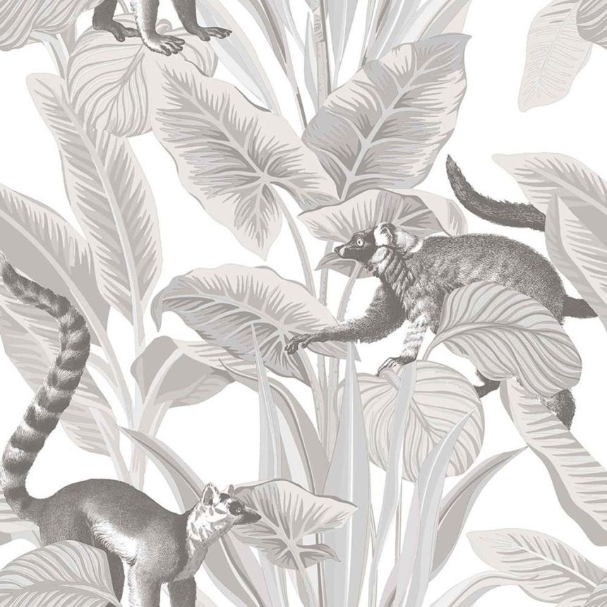 Non-woven wallpaper, white, leaves, animals, 15531, Botany House, Cristiana Masi by Parato