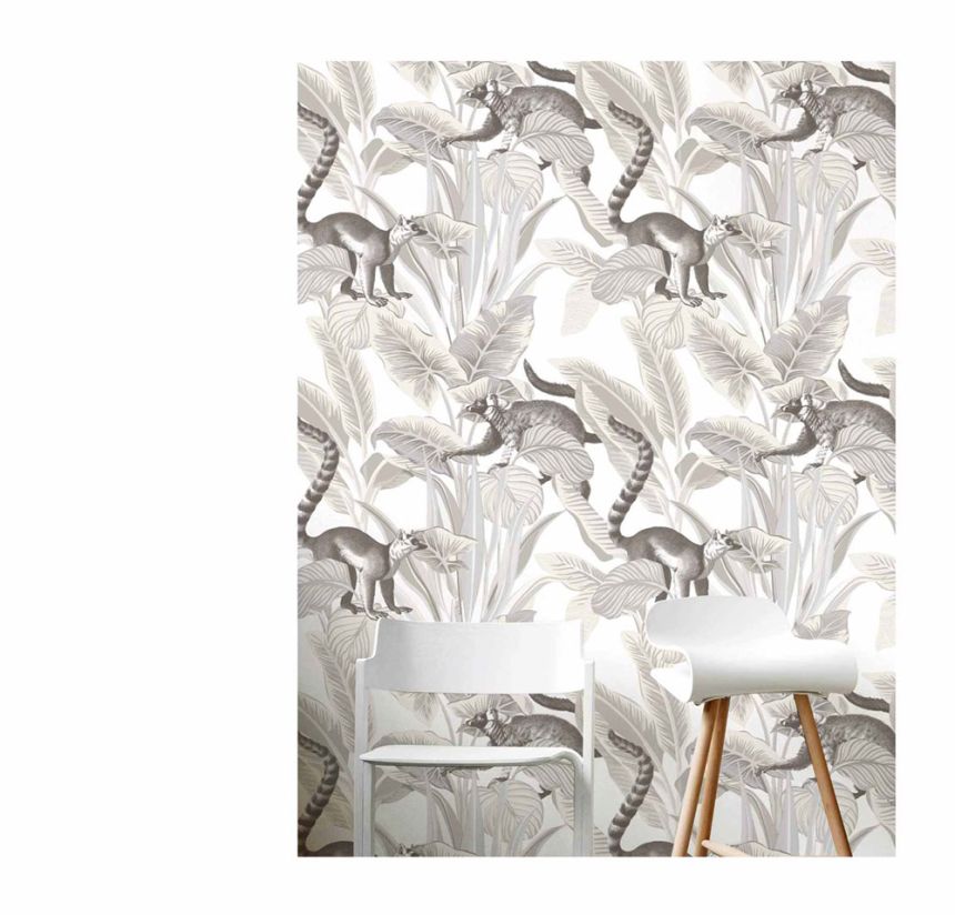 Non-woven wallpaper, white, leaves, animals, 15531, Botany House, Cristiana Masi by Parato