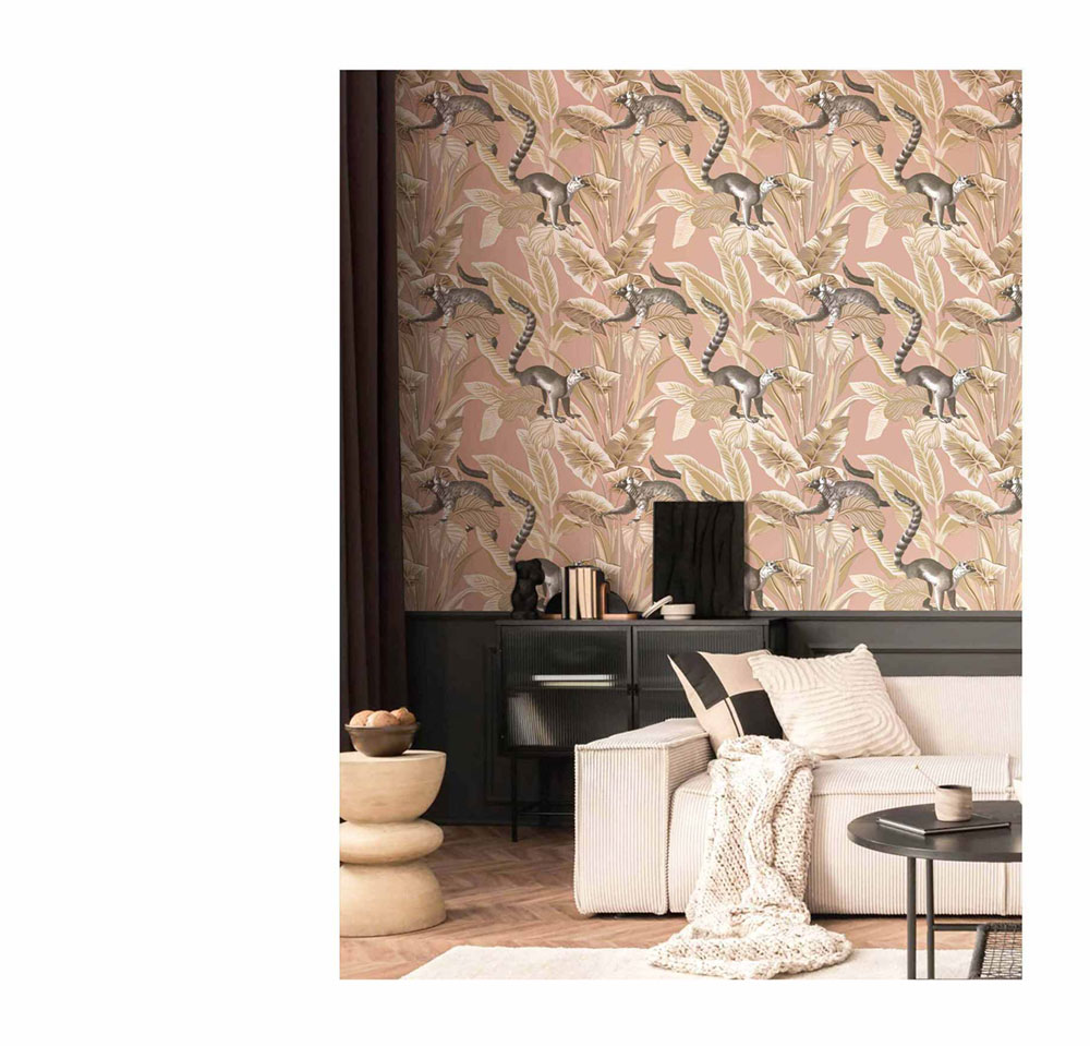 Non-woven wallpaper, pink, leaves, animals, 15534, Botany House, Cristiana Masi by Parato