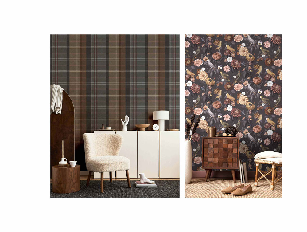 Non-woven wallpaper, black, flowers, parrots, 15549, Botany House, Cristiana Masi by Parato