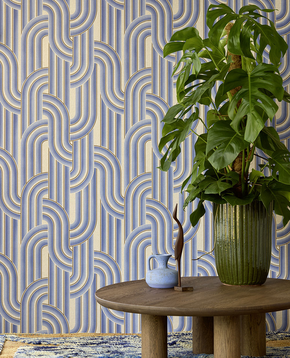 Geometric non-woven wallpaper, blue-beige, retro, 340566, Groovy, Eijffinger