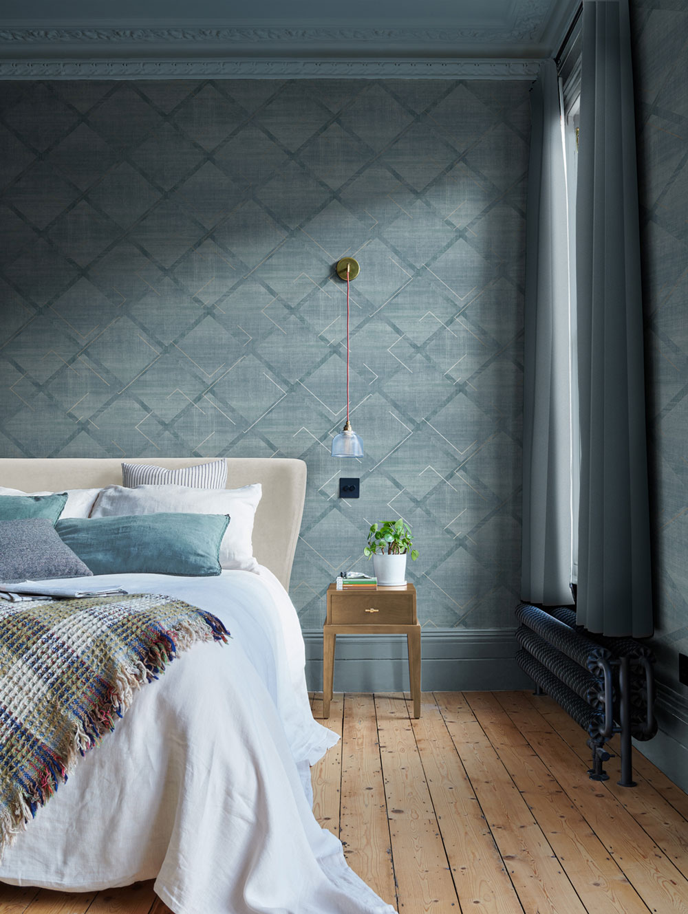 Geometric non-woven wallpaper, blue, 124121, Element, Graham Brown Premium