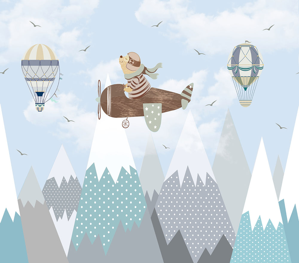 Children's non-woven wall mural, airplane, mountains, CW6001-1, Cute Walls, Decoprint