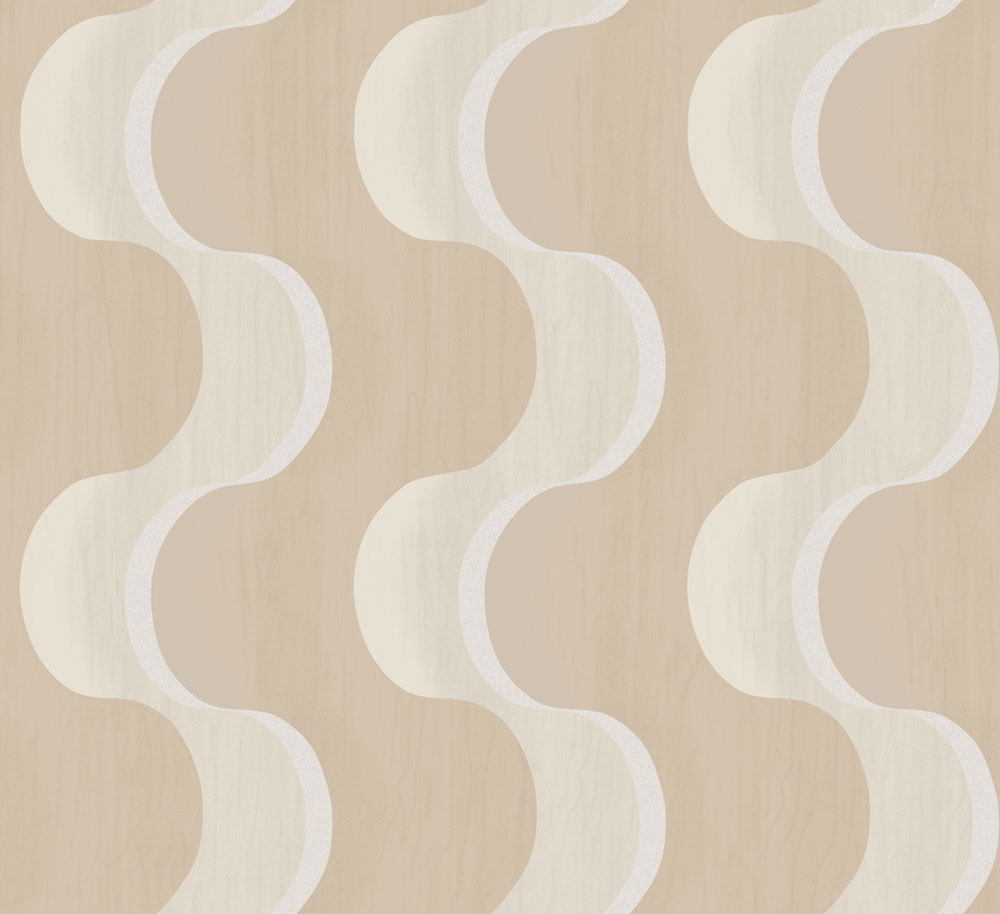 Non-woven wallpaper, beige, 3D waves, RHA101, Rhapsody, Masureel