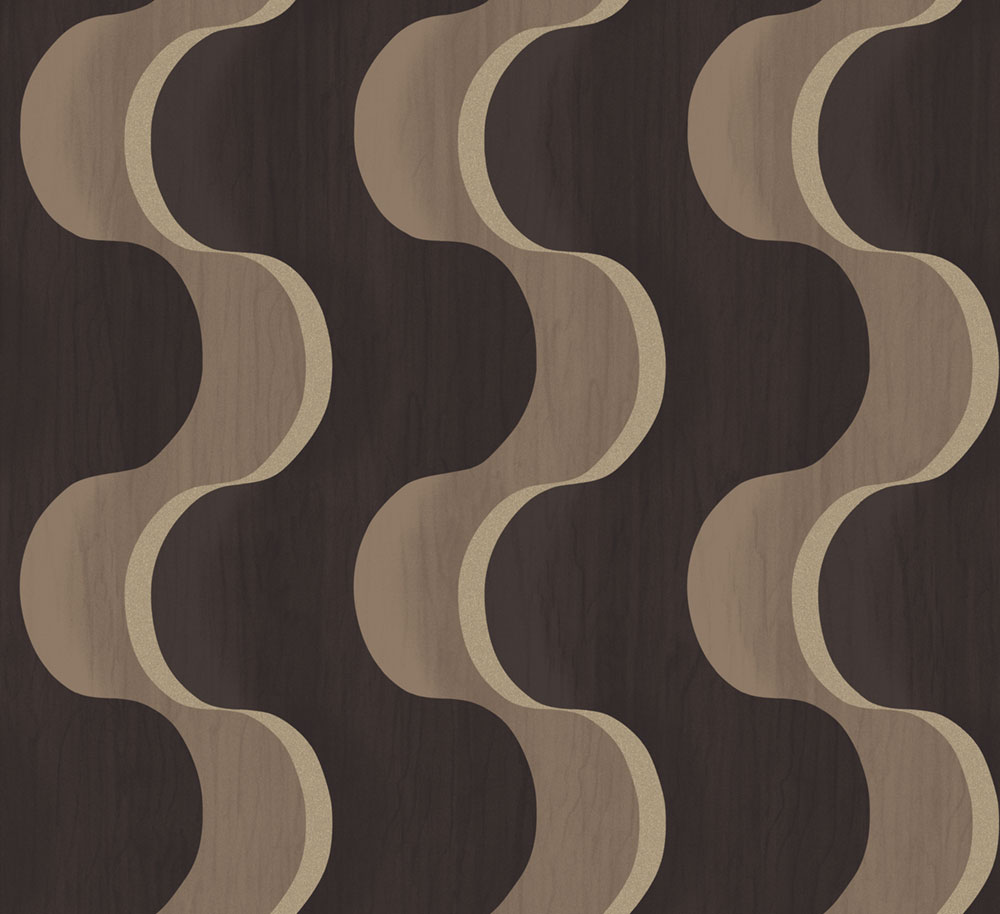 Non-woven wallpaper, brown-black, 3D waves, RHA102, Rhapsody, Masureel