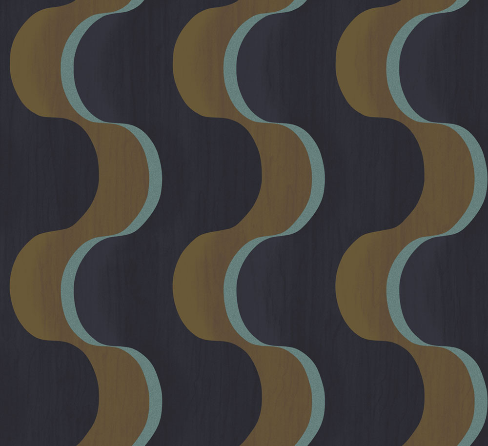 Non-woven wallpaper, blue-brown, 3D waves, RHA103, Rhapsody, Masureel